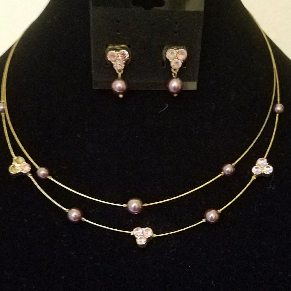 Purple and Gold Necklace & Earring Set